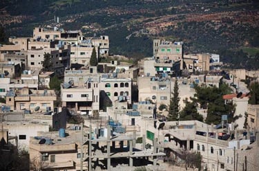Houses and structures on hilltop town of Anjara in Jordan