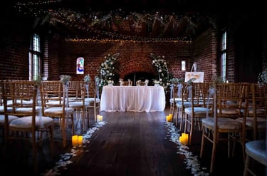 tudor barn wedding set-up