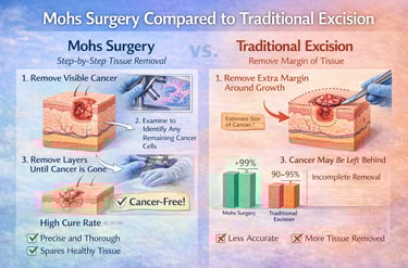 Comparison chart showing Mohs surgery versus traditional excision for skin cancer removal