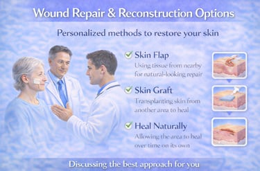Illustration showing wound repair and reconstruction options after Mohs surgery