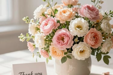 Elegant birthday floral arrangement with vibrant colors and fresh flowers on a soft pastel background.