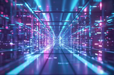 Pasillo futurista que representa el interior de un cerebro de inteligencia artificial e innovación