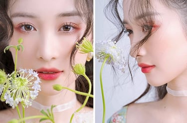 Chụp ảnh cận mặt với hoa đầy chất nàng thơ