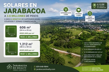 Solares en Jarabacoa de 600 metros a solo 6 minutos de centros comerciales supermercados y colegios 