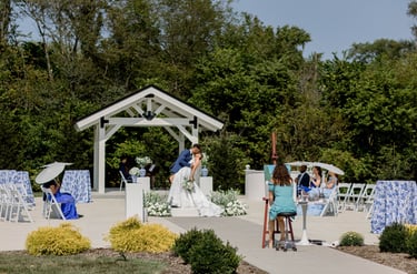 Live wedding painting on the patio at the Sixpence in Whitestown, IN