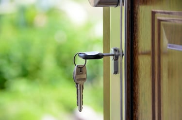 keys in door with green background