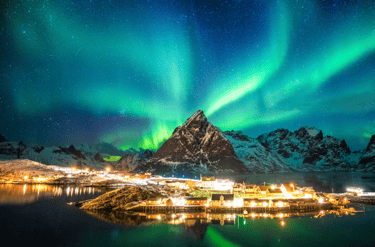 Aurora boreal en Sakrisoya, Noruega