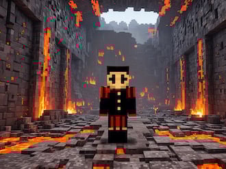 ClownPierce standing on tiles surrounded by lava