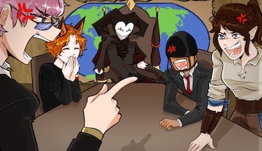 ClownPierce at a table surrounded by others