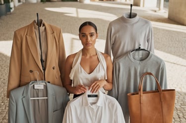 A high-end flat-lay of 10 minimalist capsule wardrobe essentials for 2026