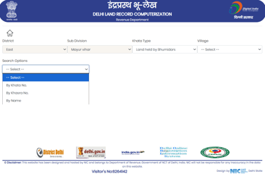 Delhi Land Records can be searched using Khata No., Khasra No. or Name
