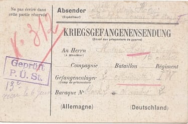 Kriegsgefangenensendung Geprüft P.Ü. St.