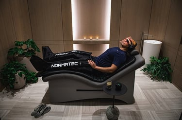 a man lying on a recovery bed with recovery tools