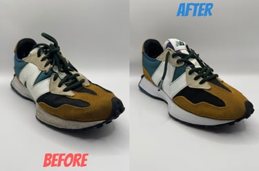 KicksReboot carried out a basic cleaning of New Balance 327, comparison of shoes before and after the process