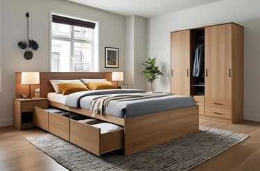 Small Modular Bedroom With Pull-Out Bed And Storage Drawers.