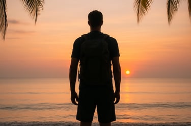 Blogger Rick Silvia looks out at a Sunset in the Thai sky