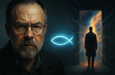 Duas realidades sobrepostas Philip K. Dick com portal simbólico.