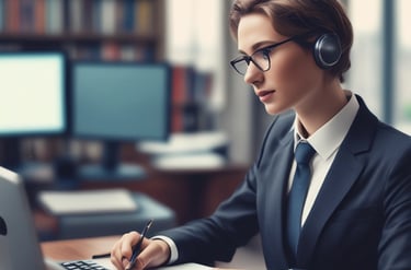A professional lawyer consulting with a client in an elegant office.