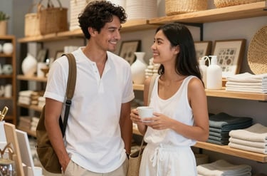 Golden sunset over a quiet Bali beach with a cozy dinner setup on the sand.