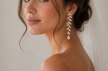 Bride wearing long statement drop earrings