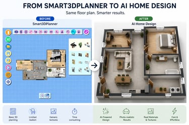 Smart3DPlanner floor plan transformed into a realistic AI home design concept – showing how accurate