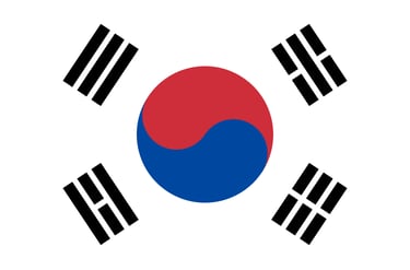 Official national flag of South Korea featuring the red and blue Taegeuk symbol and four black trigrams.