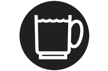 Minimalist line art icon of a full coffee mug or water cup inside a circle.