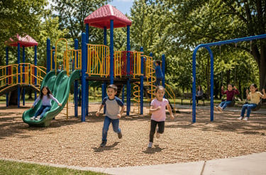 Kids enjoying a playground, one of the best free things to do with family outdoors.