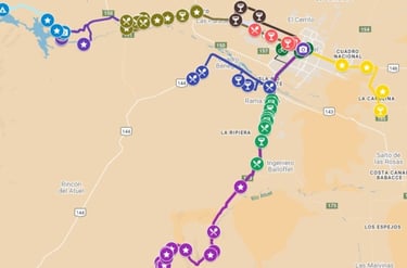 Mapa con los circuitos en bicicleta para hacer en San Rafael