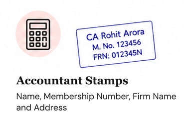 Custom accountant stamp for audit reports, financial documents, tax filings, and professional certifications.