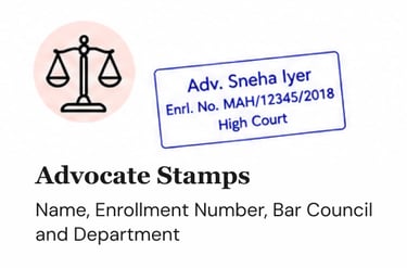 Custom advocate stamp for legal documents, court filings, contracts, and professional correspondence.