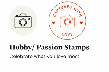 Custom stamp designed around hobbies, interests, and personal passions.