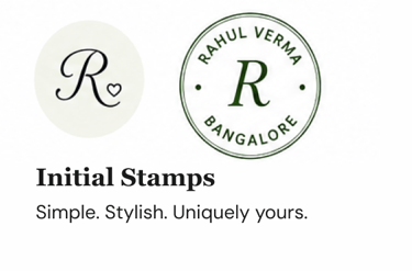 Custom monogram stamp featuring initials for personal branding and stationery.