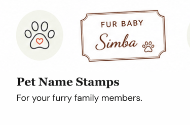 Personalized pet-themed stamp featuring a pet's name and custom design.