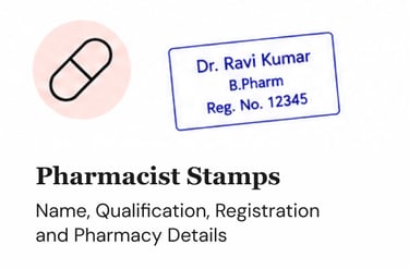 Custom pharmacist stamp for prescriptions, medicine records, dispensing verification, and pharmacy documentation.