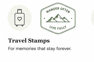 Travel-inspired stamp for journals, scrapbooks, memory books, and collections.