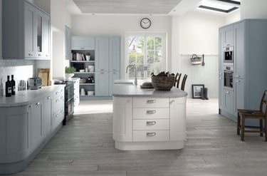 Boston Fjord and White shaker kitchen