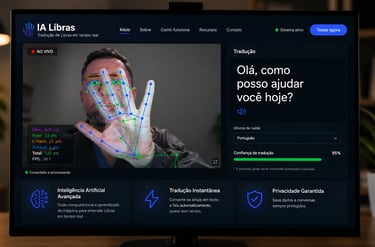 Tela de um computador na pagina da IA Libras o app faz a leitura da mão