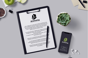 Un contrat de design d'intérieur Feng Shui sur un clipboard