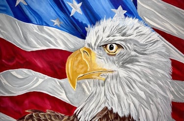 a painting of a bald eagle and flag