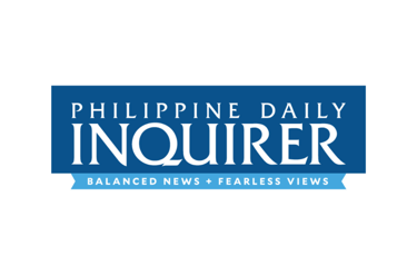 a blue and white logo with the words,'philippines daily inquirer