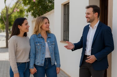 pareja resolviendo dudas con agente inmobiliario en málaga capital