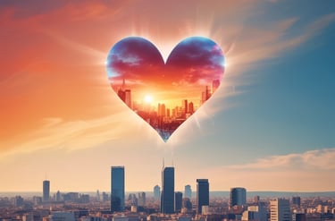 A red brick building with several windows and a prominent retro-style neon sign featuring the text '95.9 FM RANCH'. The upper section of the building is highlighted, with a bright blue sky in the background. A partial green tree is visible on the right.