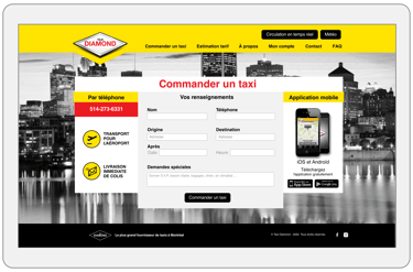 Taxi Diamond Website Redesign, home page.