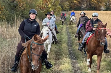 Individuals on horseback on a trail ride.