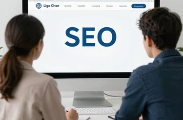 Team reviewing an SEO and digital marketing strategy on screen