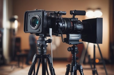 black and gray film camera near printed photos