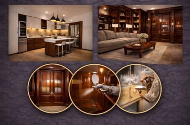 a series of photos of a living room and kitchen