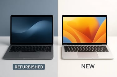 Side by side refurbished and new laptops