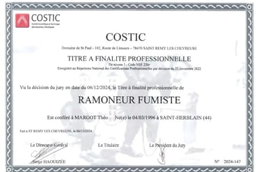Diplôme Titre Professionnel Ramoneur Fumiste certifié par l'État